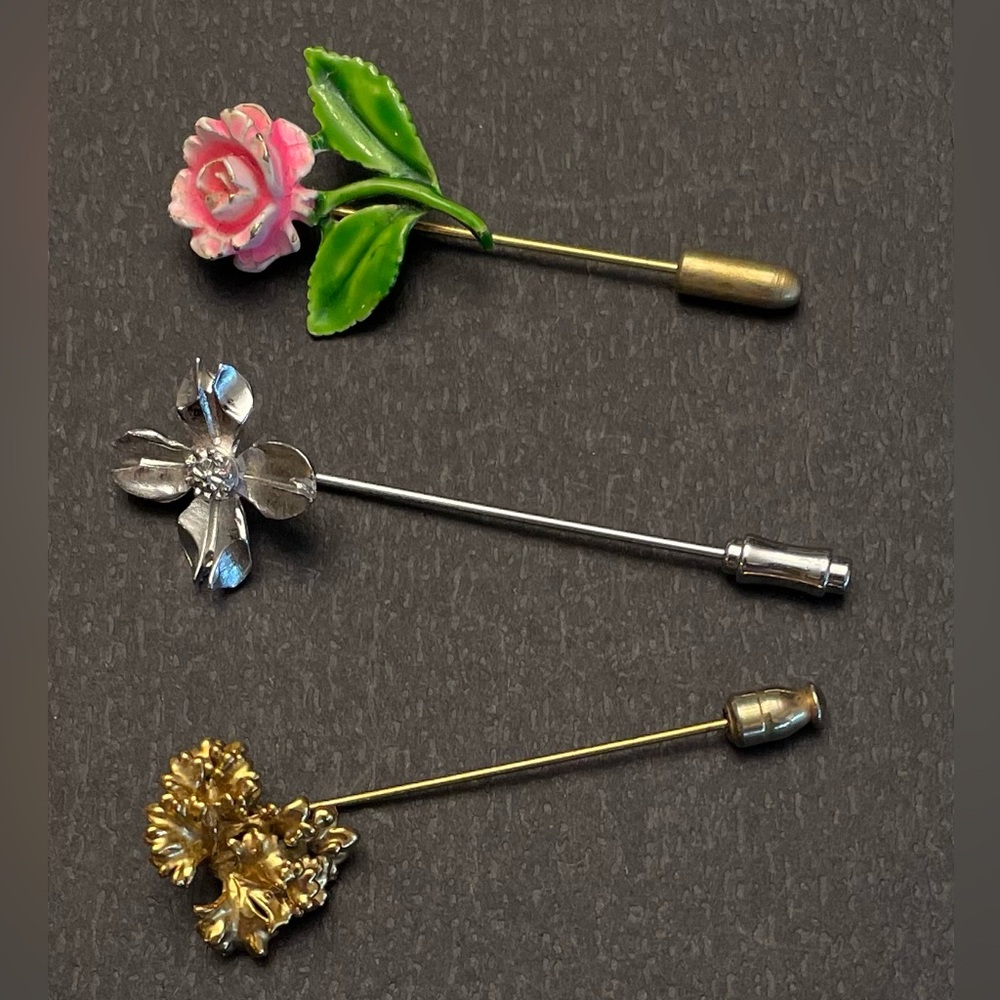 Lot of Three Vintage Flower Stick Pins